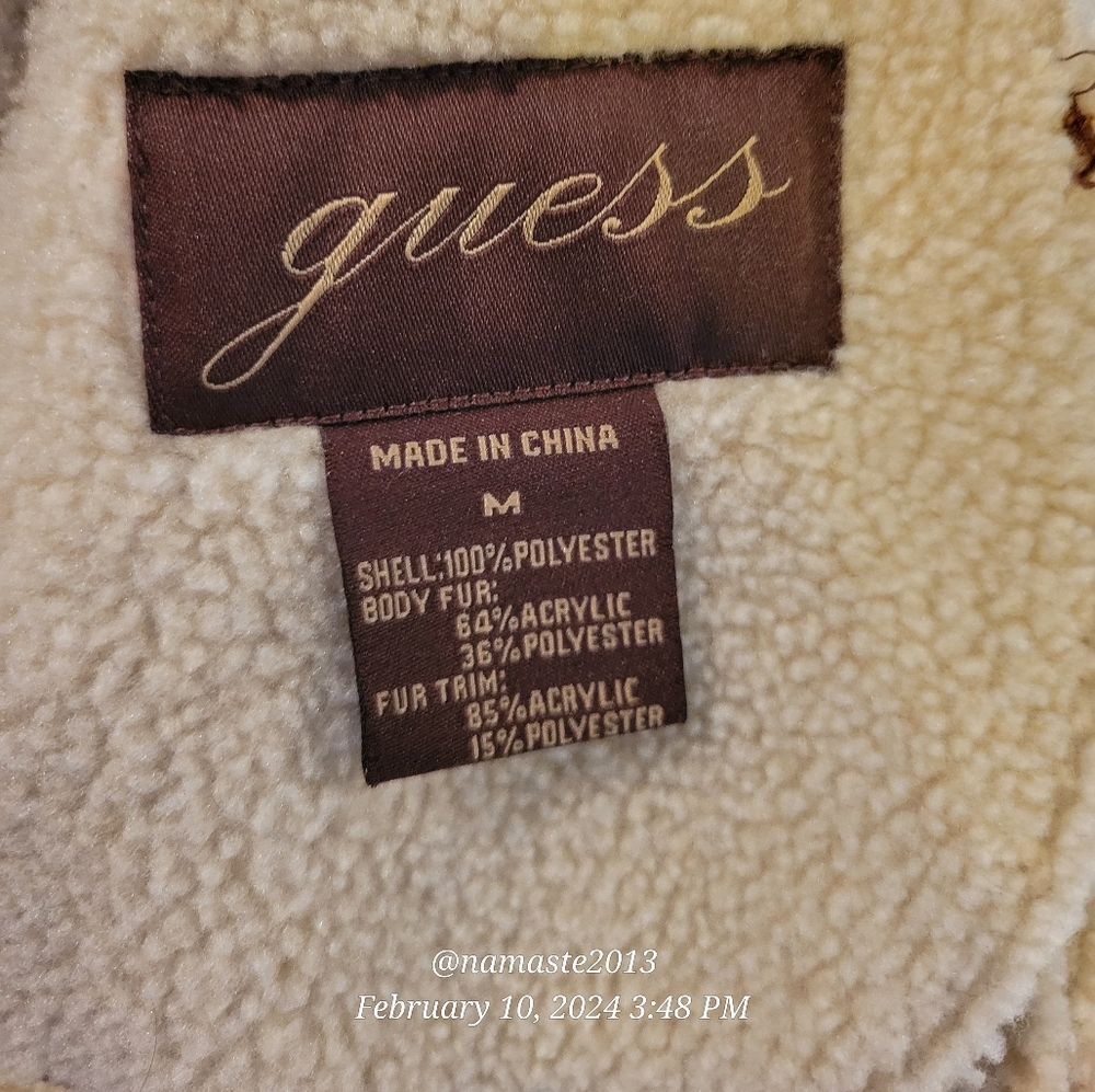 Guess Faux Leather Faux Fur Removable Collar Faux Shearling Western Designer 720 - Picture 14 of 15